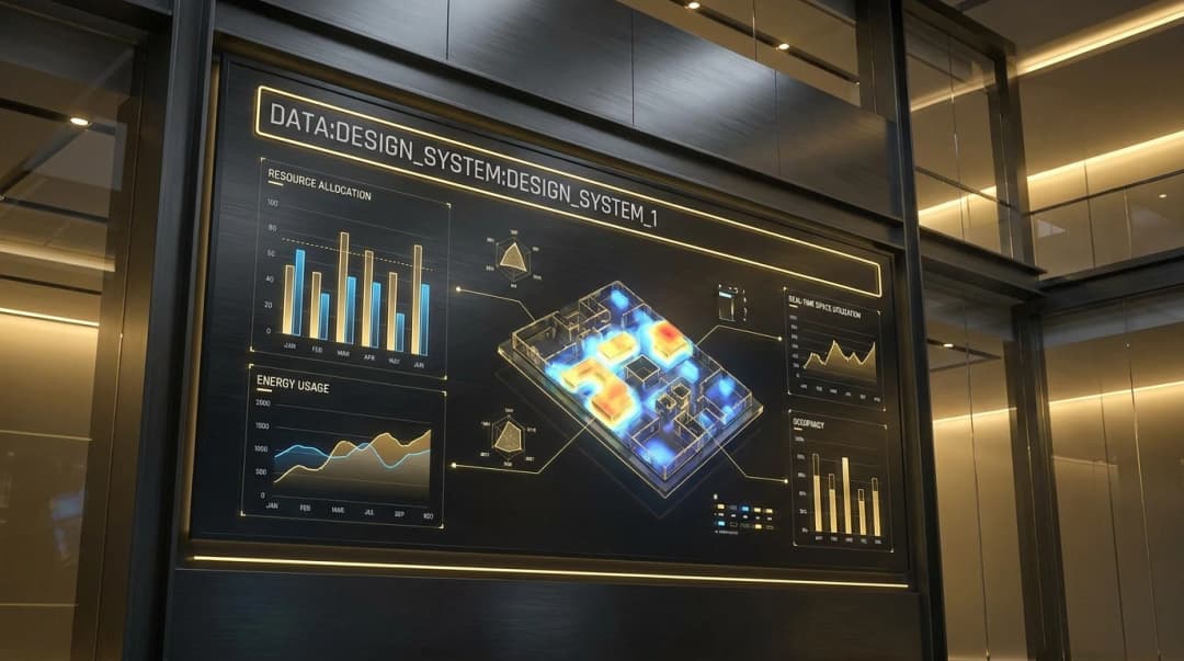 Conceptual 3D visualization of resource tracking and space utilization analytics.
